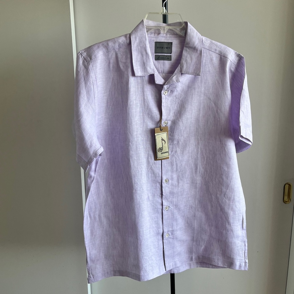 NWT Stitch Note designer 100% European linen button down shirt Purple Lavender M